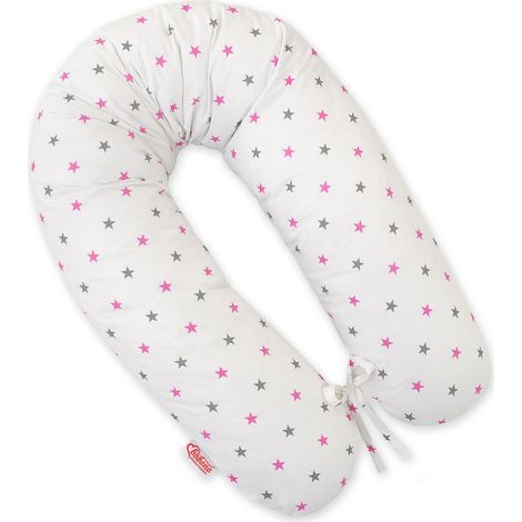 Almohada de embarazo más larga para dormir embarazadas + Funda extraíble - Estrellas grises y rosas (1/5)