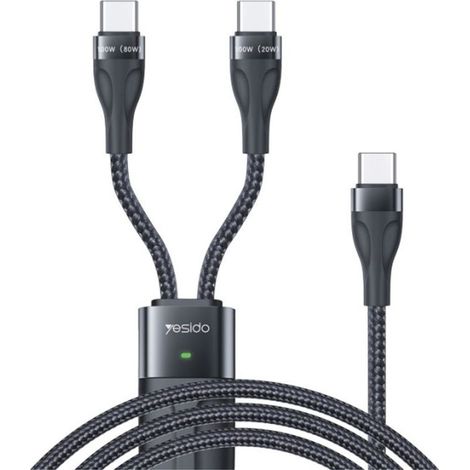 Cable de charge rapide yesido usb c vers double usb c 100 w 14 m - noir