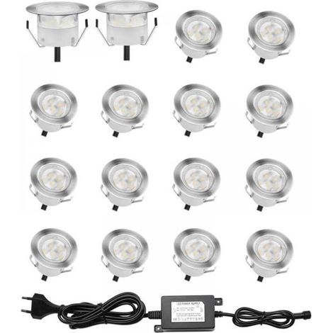 Lot de 16 Spot LED Encastrable Extérieur. IP67 Étanche Eclairage Escalier. Ø 32mm. Spot Encastrable Exterieur pour Terrasse Bois Piscine Jardin Escaliers Deck en Bois (Blanc Froid) (1/5)