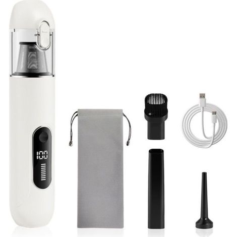 Aspirateur à main sans fil 13000 Pa, mini design pour auto, PC, canapé et maison. Nettoyage des fissures, fonction soufflage, batterie 1800 mAh.