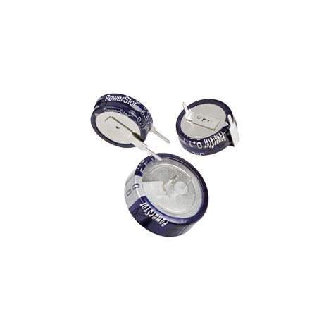 Supercondensateur, 0.33F, 5.5V c.c., Traversant, 11.5 (Dia.) x 5.2mm, pas de 10mm, -25 °C  +70 °C.