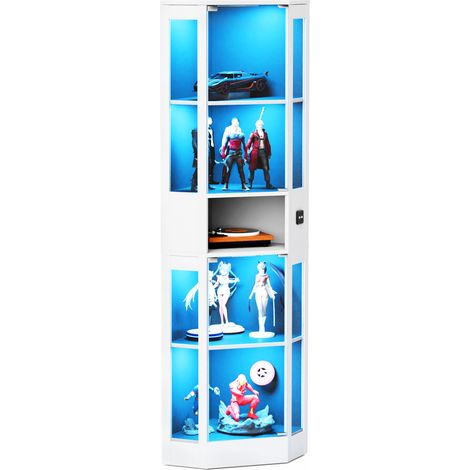 CHICFURN Vitrina de cristal 57x40x165 cm MDF blanco con LED y sensor inteligente para salón (1/5)