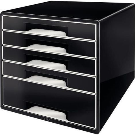 Leitz WOW Cube Cassettiera a 5 Cassetti, Organizer per Riporre Documenti, Cataloghi e Riviste in Formato A4, Adatta per Casa e Ufficio, Nero, 52531095 (1/5)
