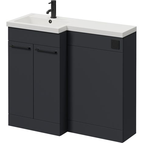 Napoli 390 Gloss Grey 1000mm 2 Door Vanity Unit Toilet Suite with Left Hand Square Lucia Basin - 1000mm - Matt Black 160mm HandleWithout Kingston Toilet Pan
