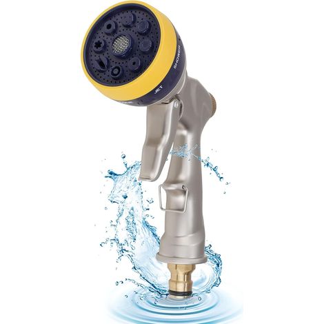 Pistolet à Eau de Jardin avec Commande par le Pouce, Buse de Tuyau Haute Pression, 8 Modes de Jet Réglables, pour Arroser les Fleurs, Laver la Voiture et Baigner les Animaux (1/4)