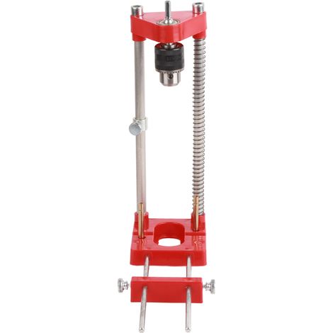 Guide de perçage à bois réglable, gabarit de forage avec pointeur de trou, pour menuisier, base en plastique rouge (1/3)