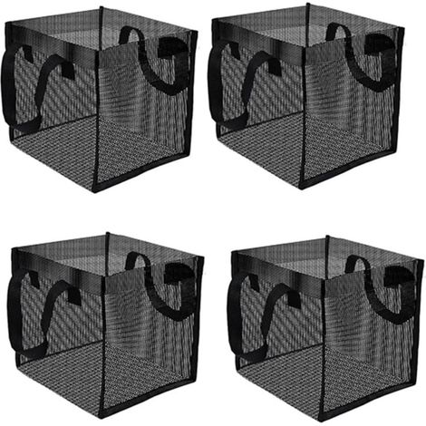 (carré)Lot de 4 grands paniers de plantation aquatiques en maille avec poignées en PVC respirant pour plantes aquatiques pour lys lotus et fleurs Noir