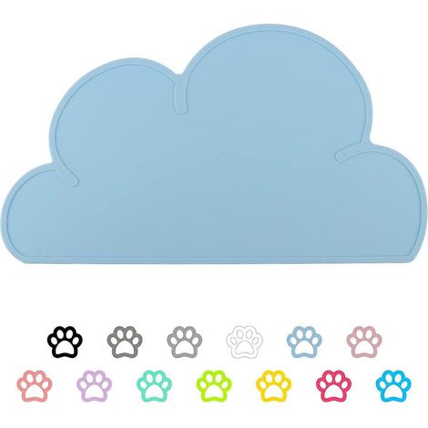Tapis pour gamelle d'animaux - Tapis d'alimentation pour chien et chat - Coussin en silicone de qualité supérieure effet nuage - Antidérapant et imperméable - Tapis de gamelle antidérapant (Bleu) (1/5)