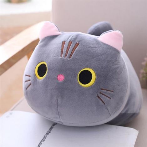 Yeux gris ouverts - 25 cm - Chat en peluche doux pour enfants, Coussin Kawaii, Animal en peluche, Jouet en pe (1/4)