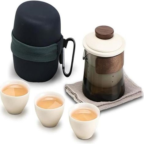 Service à thé de voyage, théière chinoise Kung Fu portable, 1 théière et 3 tasses avec infuseur, sac cadeau tout-en-un pour (1/5)