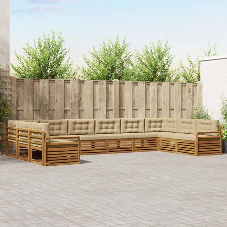 vidaXL Ensembles de canapés 8 pc Naturel et Beige Bois d'Acacia Massif (1/5)