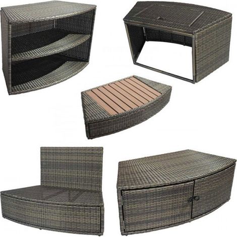 Netspa – Mobilier pour spa portable en rotin – Ensemble confort avec banc, habillage moteur et double étagère – Marche en bois composite