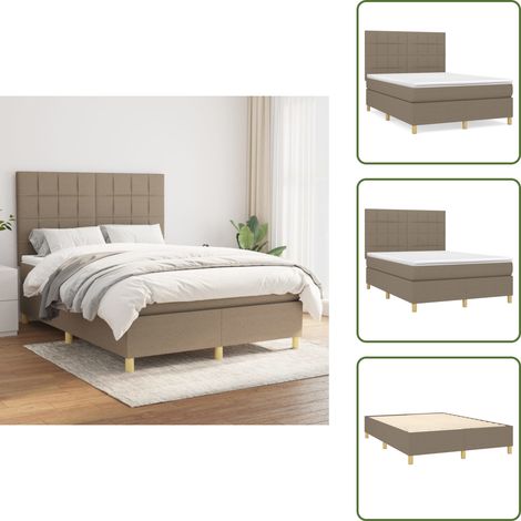 The Living Store Sommier à lattes de lit avec matelas Taupe 140x190 cm Tissu - Matelas à ressorts ensachés (1/5)