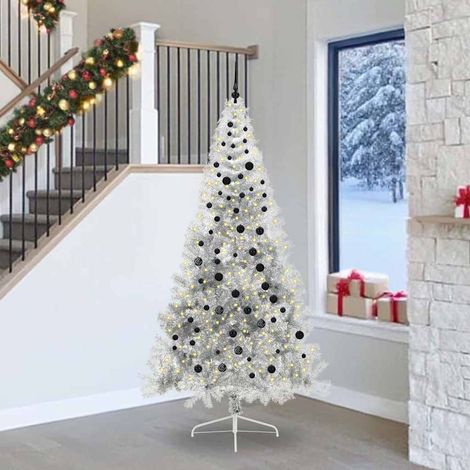 Künstlicher vorbeleuchteter Weihnachtsbaum Silber 240 cm PET (1/5)