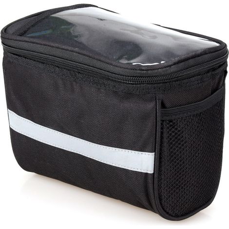 Borsa da manubrio per bicicletta - S - 21x13x16,5 cm Nera Impermeabile Cestino per bicicletta con Touchscreen Tracolla termica Borsa anteriore per bici con borsa a rete -Crezuo