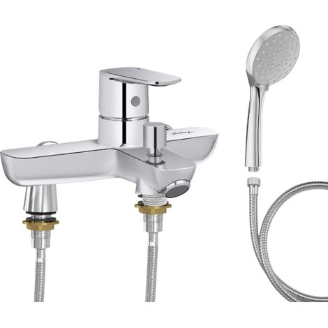 Mitigeur baignoire JACOB DELAFON July+ + pommeau de douche Awaken + flexible de douche métal + colonnettes Idro'Flex (1/4)