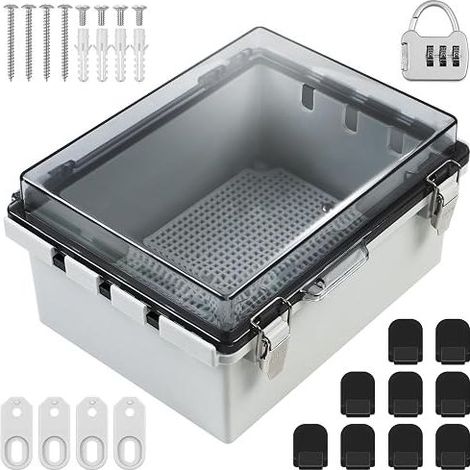 Junction Box, 220 x 170 x 110 mm Electrical Box with Wall Mounting Accessories and Lock, Case for Outdoor/Indoor (1/5)
