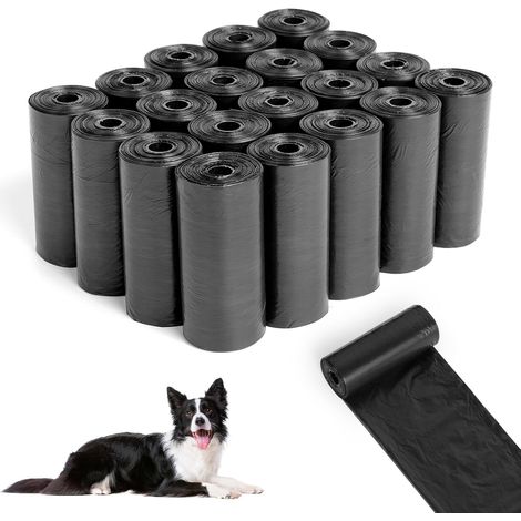 225 sacchetti per escrementi di cane, neri, portatili, 22  30 cm, spessi e resistenti, di grande capacità, ideali per passeggiate e viaggi (15 rotoli, 15 sacchetti per rotolo) (1/5)