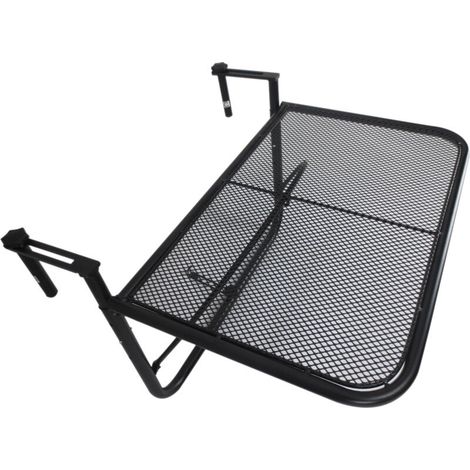Table suspendue de balcon, réglable en hauteur sur 3 positions, en métal résistant aux intempéries, table d'appoint pour balustrades de balcon et de terrasse, 60 x 56 cm, noire