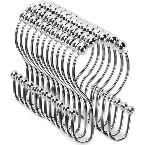 12 Pièces Anneaux Doubles Antidérapants pour Rideaux de Douche Crochets Rideaux de Douche Anneaux INOX Anneaux de Rideaux pour Tring (1/5)