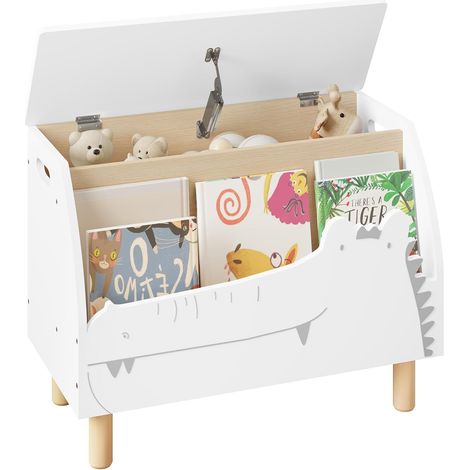 WOLTU Mobile Porta Giochi per Bambini con Coperchio. Contenitore Porta Giocattoli in Legno a Coccodrillo. Cassapanca Contenitore con Scomparto Chiuso e Aperto. Bianco. 60x30x44cm (1/5)