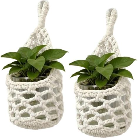 Suspension murale en macramé pour pots de 10 cm, porte plantes corde coton faite main (1/5)