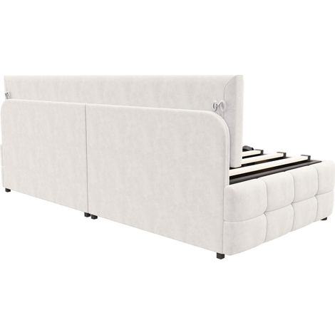 Letto imbottito convertibile 90 x 200 cm con contenitore idraulico, velluto beige, HOMVRA (1/5)