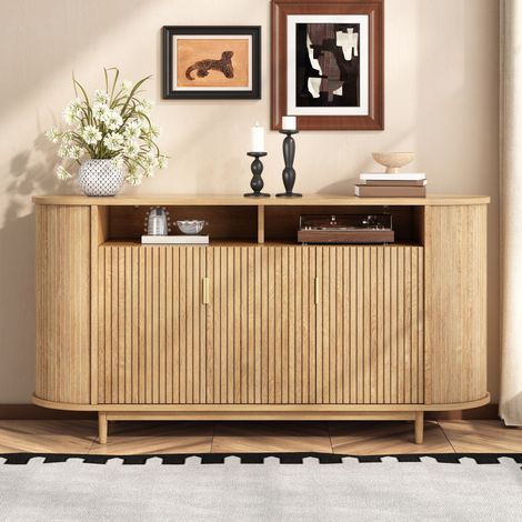 Buffet scandinave Naturel avce 3 portes - Meuble de rangement, pieds en pin, pour salon salle à manger, Buffet bahut 140x40x78 cm (1/5)