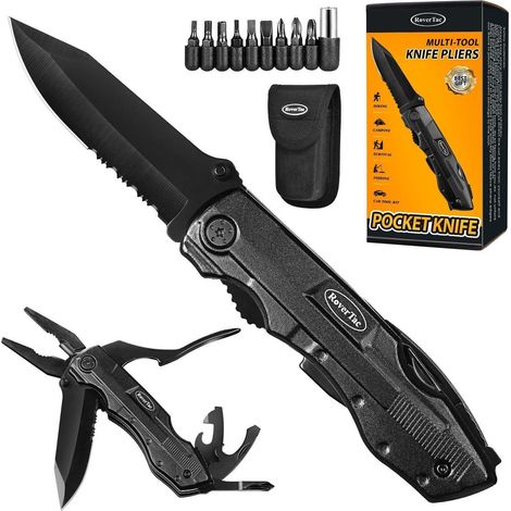 Multitool Taschenmesser mit Zange, 9 Bits, Sicherheitsschloss, Nylonscheide