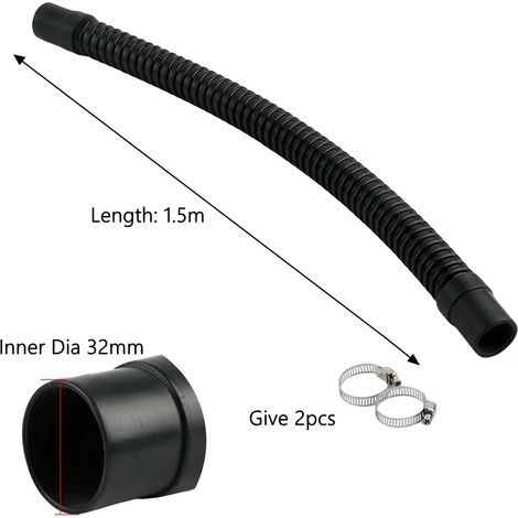 Tuyau annelé pour aquarium (32 mm x 1,5 m - 1 pièce) avec embouts en caoutchouc souple et sortie d'eau. (1/5)