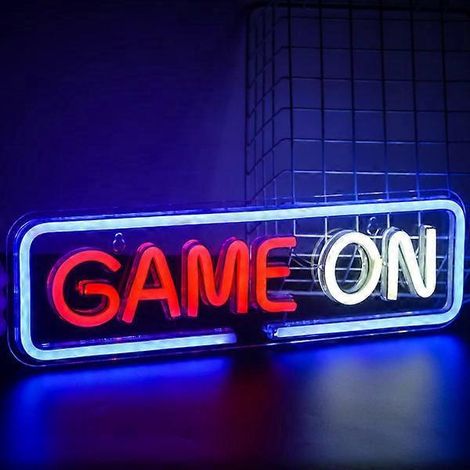 Jeu sur néon rouge et blanc. Décoration murale, clé USB pour la famille, la chambre d'enfant, un bar ou une soirée entre amis. (1/5)
