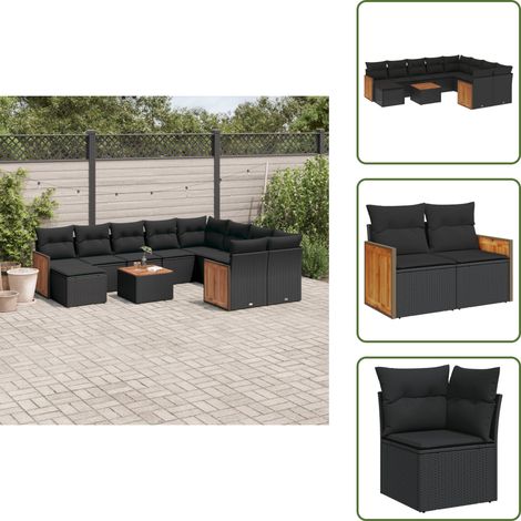 11-tlg. Garten-Sofagarnitur mit Kissen Schwarz Poly Rattan - Gartenmöbel Set - Rattan Möbel - Outdoor Möbel - Lounge Set - Esstisch (1/5)