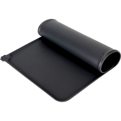 Tapis d'alimentation en Silicone pour animaux de compagnie, imperméable, empêche le glissement et le déversement, napperon pliable pour chien et chat, noir (1/5)