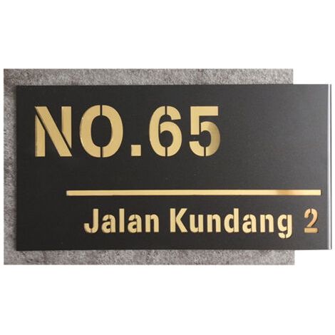 Plaque de numéro de porte avec numéro de maison et nom  Chiffres et lettres personnalisables  200 x 330 mm  Acrylique  Police dorée
