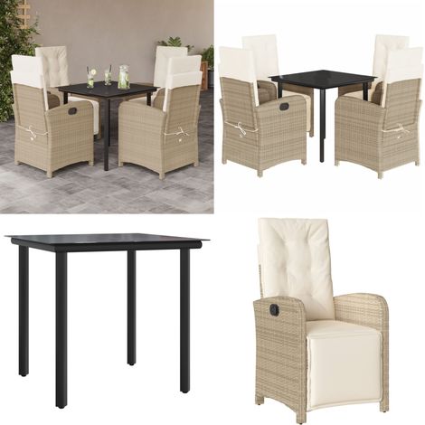 5-tlg. Garten-Essgruppe mit Kissen Beige Poly Rattan - Gartenmöbel - Gartenessgruppe (1/5)