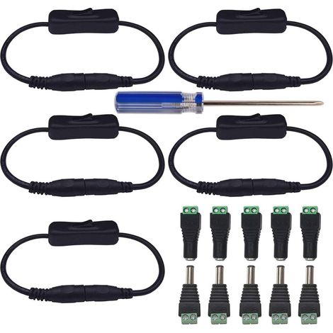 coppie di adattatori di alimentazione CC maschio e femmina da 5,5 mm x 2,1 mm a 12 V per telecamere di sicurezza CCTV, sistema di illuminazione a LED + 5 interruttori jack CC (1/5)