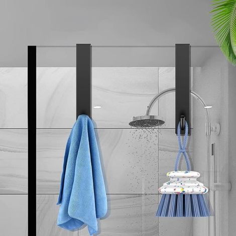 Crochets De Douche Sans PerçAge - Crochets de Porte de Douche - Crochet Douche Inox - Crochet douche,Crochet de porte,Noir (1/4)