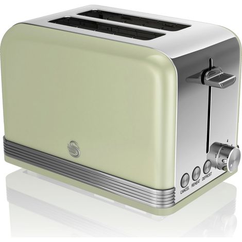 SWAN ST19010GNEU Retro Tostadora Pan Ranura Ancha 2 Rebanadas, Regulador Nivel de Tostado, Descongelación 800W Verde