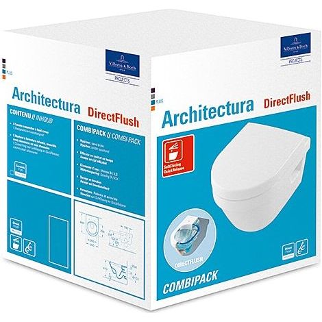 Combi-Pack Villeroy & Boch Architectura Wand-Tiefspül-WC Direct Flush compact & WC-Sitz Softclose, weiß - 4687HR01 (1/10)