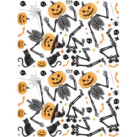 (2x Les stickers muraux citrouilles et squelettes d'Halloween sont des décorations pour les fêtes d'Halloween en intérieur comme en extérieur (1/5)