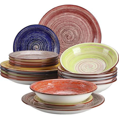 Juego de vajilla de gres, diseño vintage shabby chic, apto para 6 personas, 18 piezas, colores surtidos. (1/2)