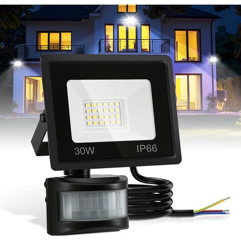 TolleTour Proyector LED Exterior 30W con Sensor de Movimiento – Impermeable IP66, Foco Jardín 6000K Luz Blanca Fría
