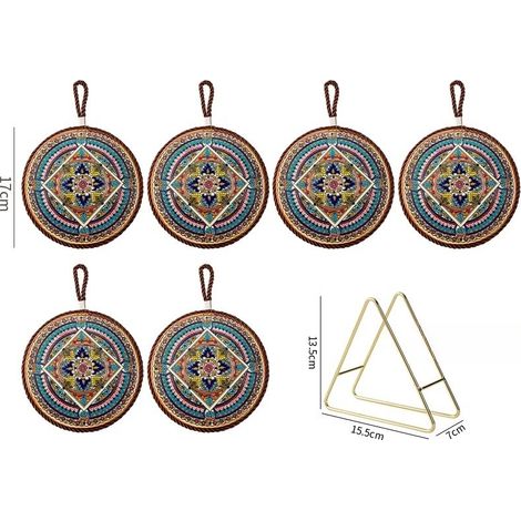 Lot de 6, sous-verres originaux, sous-verres absorbants en liège et céramique, avec support, sets de table antidérapants, pour la cuisine et le salon
