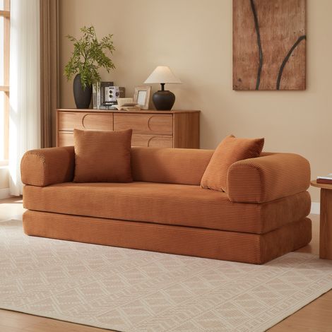 Sofá cama de terciopelo terracota, sin montaje, 195 x 178 x 40 cm, OKMYHOME (1/5)