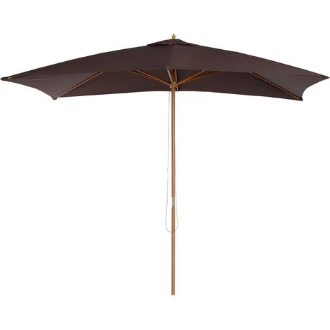 2 x 3m Wooden Garden Parasol Umbrella Outdoor Sun Shade Canopy, Dark Coffee