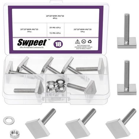 6 ensembles 304 acier inoxydable M6 × 30mm T fente boulons toit rack T-écrou kit, 4mm épais carré T piste boulon adaptateur écrou fente, plateforme de barre croisée de toit sécurisé, pour vélo (1/5)