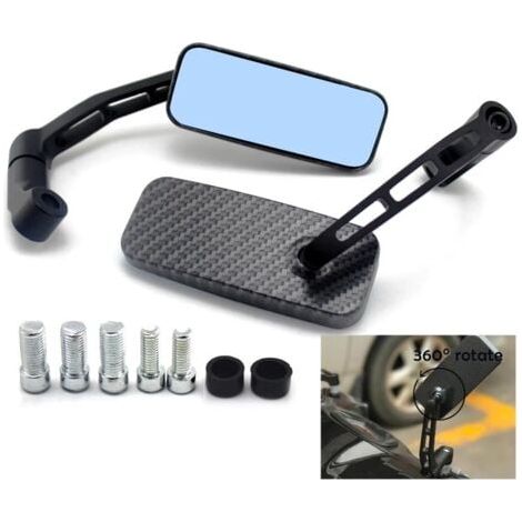 Rétroviseur de conversion de moto entièrement en aluminium, verre bleu, barre carrée courbée (noir) (1/5)