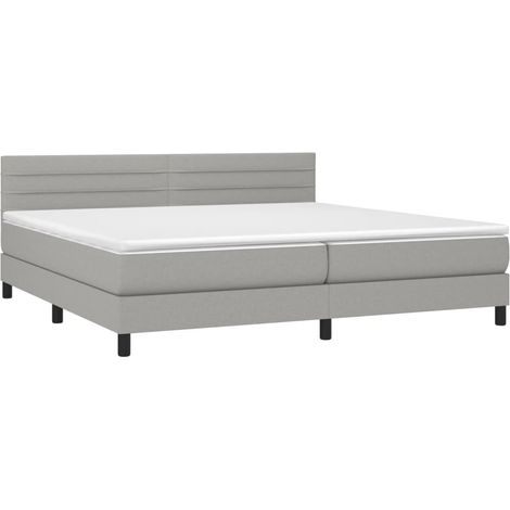 Box Spring Bed with Mattress&LED Light Grey 200x200cm Fabric vidaXL (1/4)