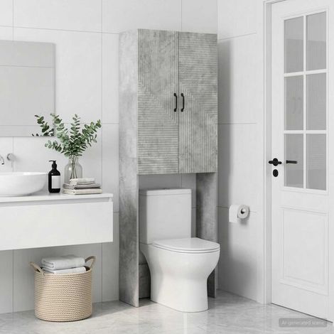 Armoire De Toilette HAARLEM Gris Béton 66 x 25,5 x 190 cm, Portes Réversibles (1/4)
