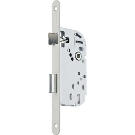 Serrure à Encastrer à clé, Axe à 40 mm, Coffre 135 mm - P15 - Réversible sans démontage, Têtière bouts ronds - Porte intérieure de communication, chambre, bureau - Blanc, Gâche et Clé inclus (1/5)